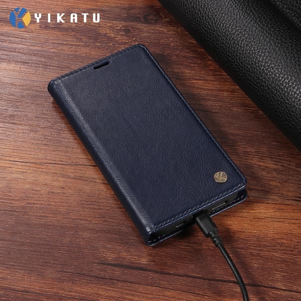 YIKATU Galaxy S26 Ultra Plånboksfodral Litchi Konstläder - Blå Blå