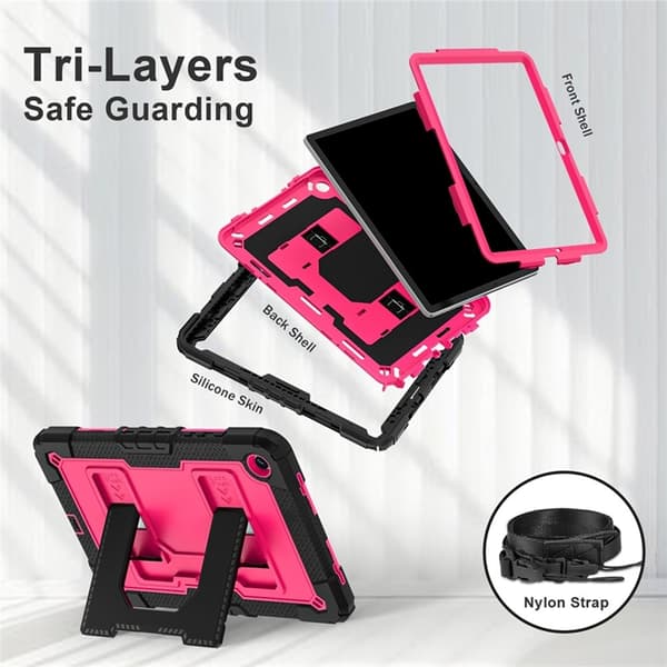Galaxy Tab A9 Plus Skal Kickstand Med Rem Anti Drop Rosa