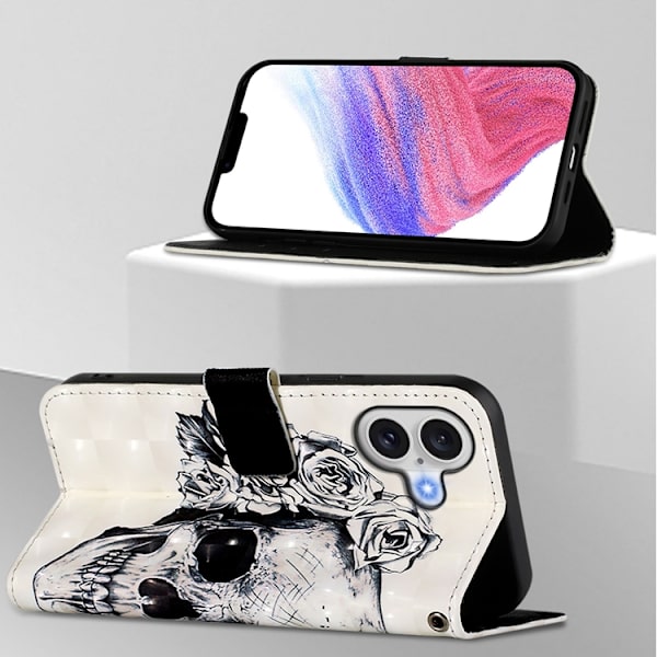 iPhone 17 Plånboksfodral Printing Pattern Med Strap Vit