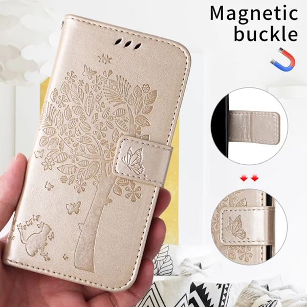 iPhone 17 Konstläder Plånboksfodral Tree Pattern - Guld Guld
