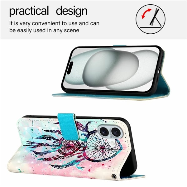 iPhone 16 Plus Plånboksfodral Printing Pattern Med Rem Flerfärgad