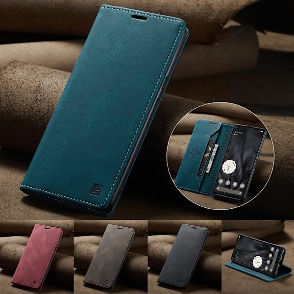 AUTSPACE Google Pixel 8 Pro Wallet Fodral KonstLäder - Blå