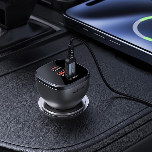 Acefast Billaddare 165W 2x USB-C/1x USB-A - Svart Svart