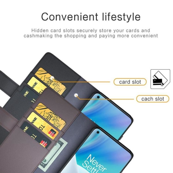 OnePlus Nord 2T 5G lompakkokotelo aitoa nahkaa Flip Folio - Ruskea