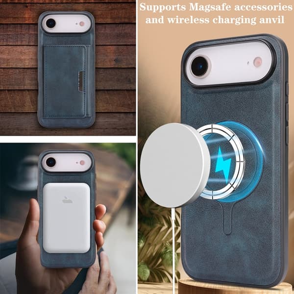 Mobilskal till iPhone Air MagSafe Kickstand Tri-fold Korthållare Blå