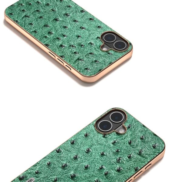 ABEEL Mobilskal till iPhone 16 Electroplating Edge Grön Äkta Läder