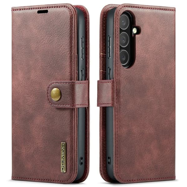 DG.MING Samsung Galaxy S25 FE Plånboksfodral Äkta läder Röd