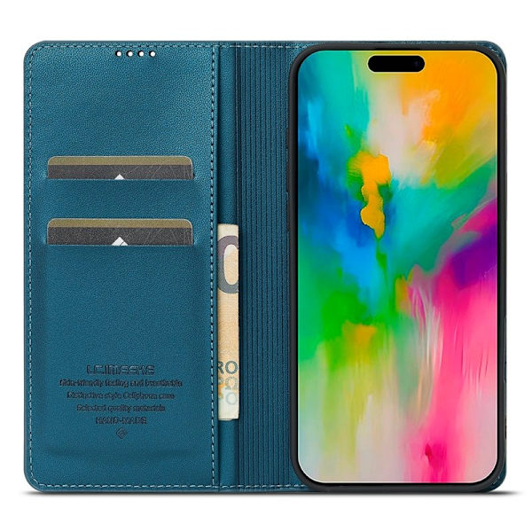 LC.IMEEKE L1 Series iPhone 16 Pro Max Plånboksfodral Konstläder - Blå