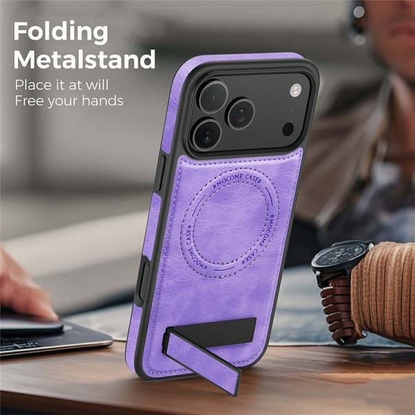 Mobilskal till iPhone 17 Pro MagSafe Kickstand Läder - Lila Lila