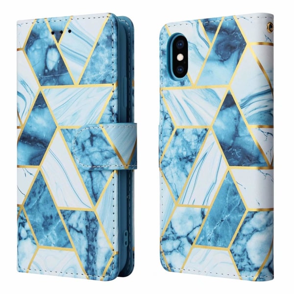 Marble Grid Pungeetui iPhone X/Xs - Blå Blue
