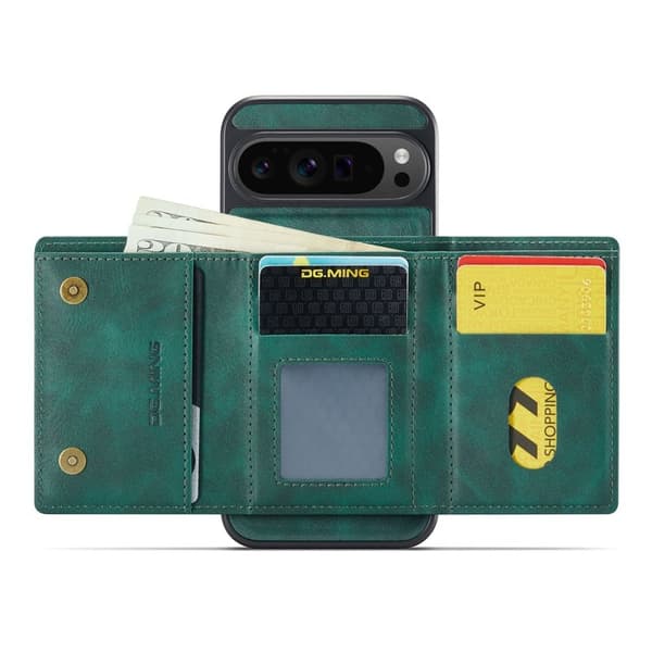 DG.MING M6 Series Konstläder Plånboksfodral för Google Pixel 10 Pro XL - Grön
