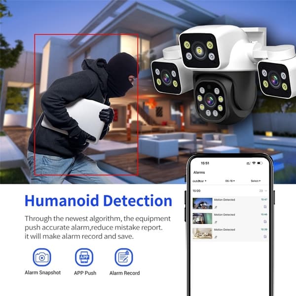 ESCAM WiFi-Säkerhetskamera 3 x 4MP Objektiv Rörelsedetekteringslarm - EU-kontakt Vit