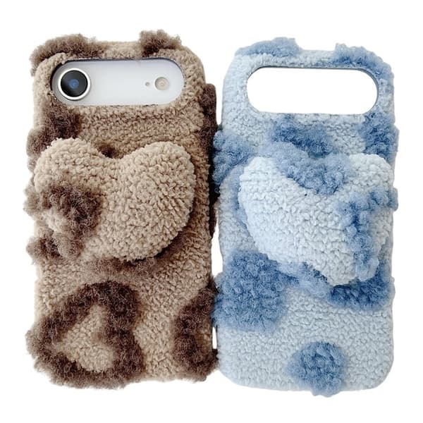 Mobilskal till iPhone Air 3D Heart Plush TPU Winter Warm Soft - Blå Blå