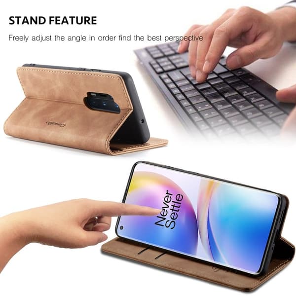 CASEME Series Plånboksfodral Konstläder för OnePlus 8 Pro - Brun
