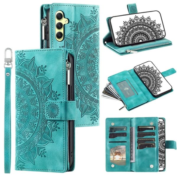 Samsung Galaxy S26 Plånboksfodral Mandala Blommönster Konstläder - Mintgrön