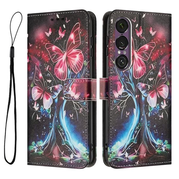 Sony Xperia 1 VII Konstläder Plånboksfodral Pattern Printing - Butterfly Tree Flerfärgad