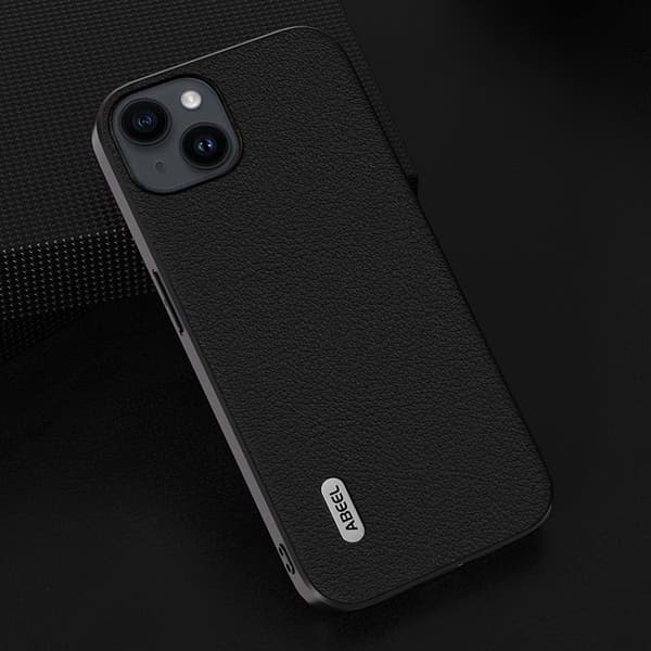 ABEEL Mobilskal till iPhone 15 Plus Texturerad Äkta Läder Svart