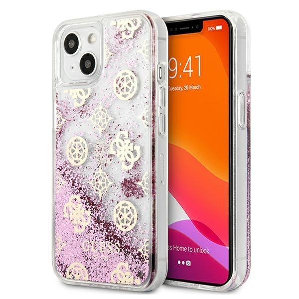 Guess iPhone 13 mini Case Peony Liquid Glitter - vaaleanpunainen