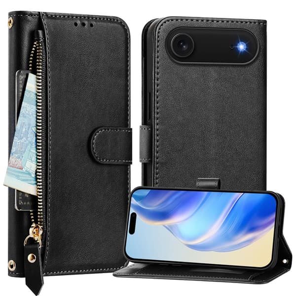 iPhone Air Plånboksfodral Zipper Pocket Läder - Svart Svart