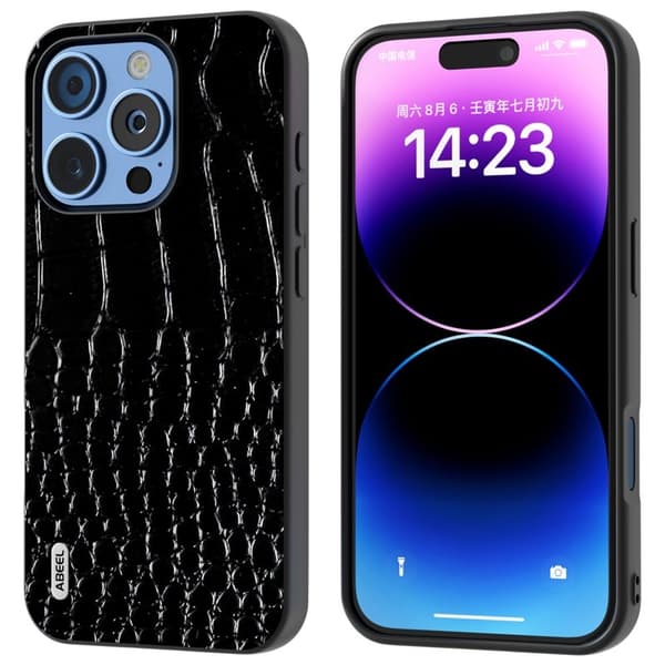 ABEEL Mobilskal till iPhone 16 Pro Max Äkta Läder Krokodiltextur Svart