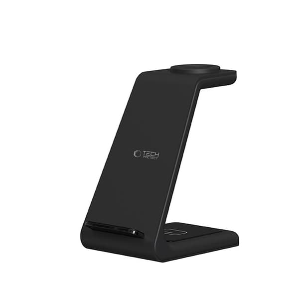 Tech-Protect 3-i-1 trådløs oplader til iPhone Apple Watch AirPods - Sort Svart