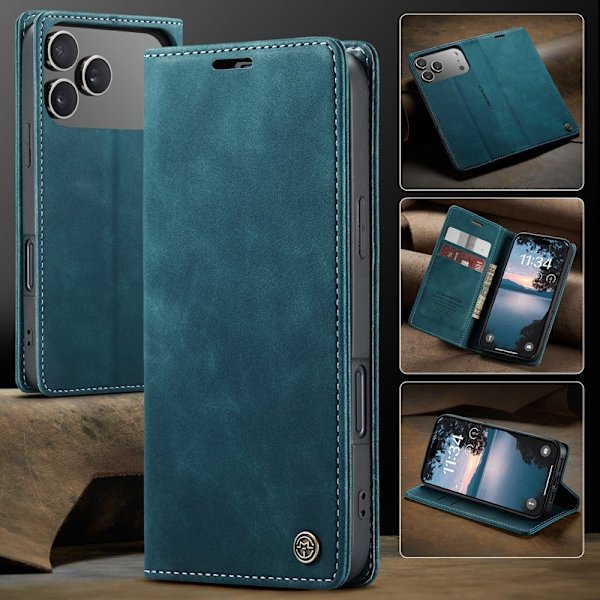 CASEME 013 iPhone 17 Pro Max Case Plånboksfodral Konstläder Blå