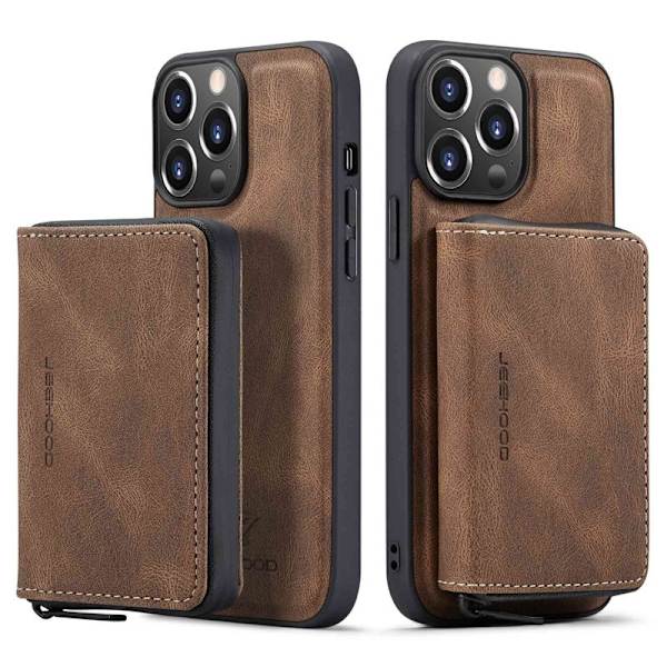 JEEHOOD Mobilskal till iPhone 14 Pro Shockproof KonstLäder Brun