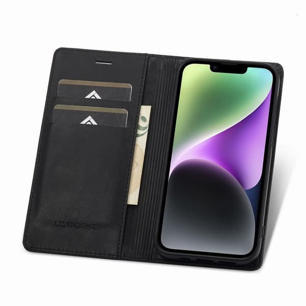 LC.IMEEKE iPhone 15 Plånboksfodral i Konstläder - RFID-blockerande - Svart