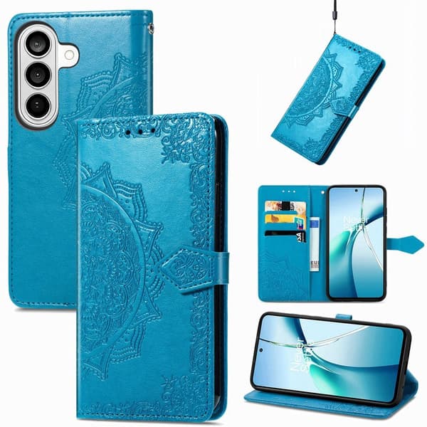 Plånboksfodral för Samsung Galaxy S26 Plus Mandala Blommor Konstläder - Blå
