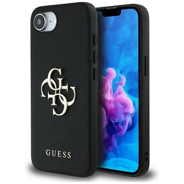 Guess Mobilskal till iPhone 16e Grained Big 4G Small Classic Logo Svart