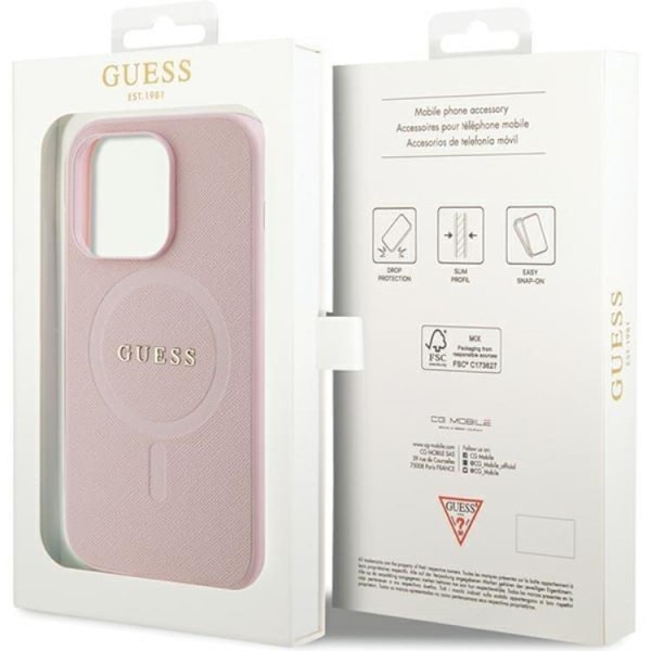 Guess iPhone 14 Pro Mobilskal Magsafe Saffiano - Rosa