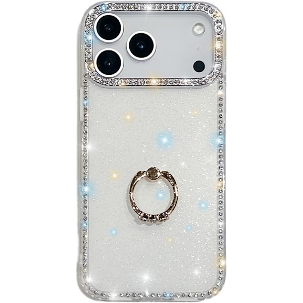 Mobilskal till iPhone 17 Pro Rhinestone Edge Ring Kickstand Vit