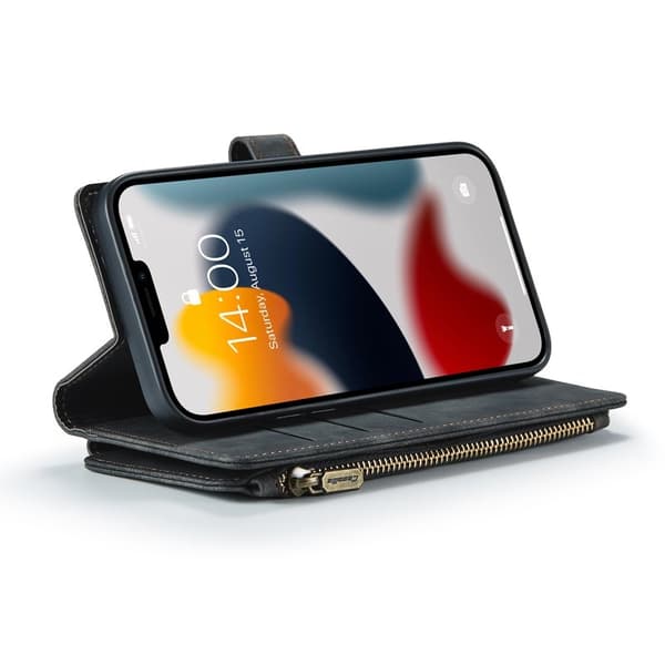 CASEME Konstläder Plånboksfodral för iPhone 12 Pro Max med Rem - Svart