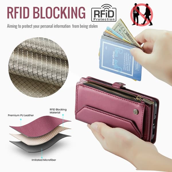 CASEME Google Pixel 10/10 Pro Plånboksfodral RFID Zipper Vinröd