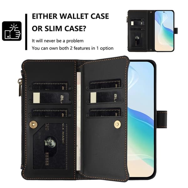 iPhone 17 Plånboksfodral Zipper Med Rem - Svart Svart