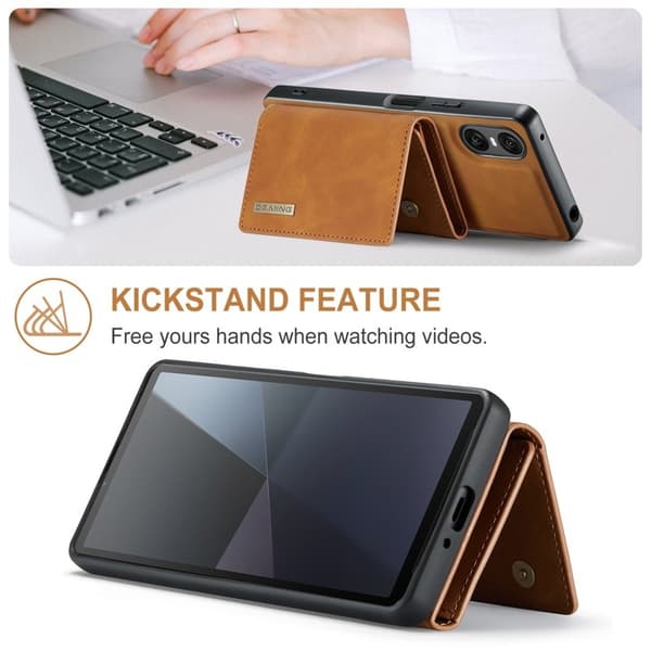 DG.MING Sony Xperia 10 VI Kickstand Konstläder Plånboksfodral - Brun