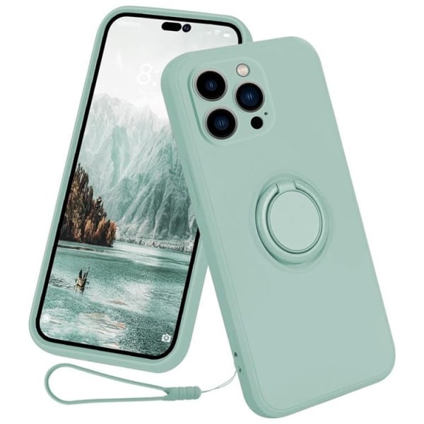 iPhone 15 Pro Mobil Cover Ring Holder Flydende Silikone - Cyan