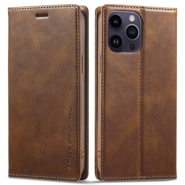 LC.IMEEKE iPhone 14 Pro Max Plånboksfodral RFID Blocker Konstläder - Brun
