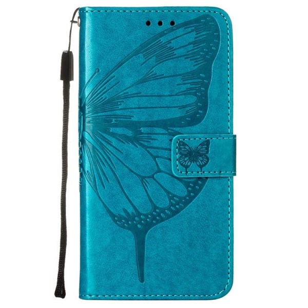 Butterfly Flower Imprinted Wallet Case Xiaomi 12 Pro - Blå