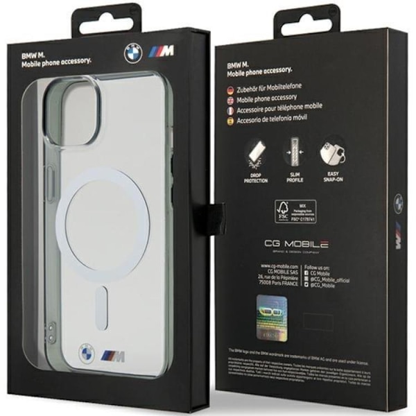 BMW Mobilskal till iPhone 15 Magsafe Silver Ring - Transparent Transparent
