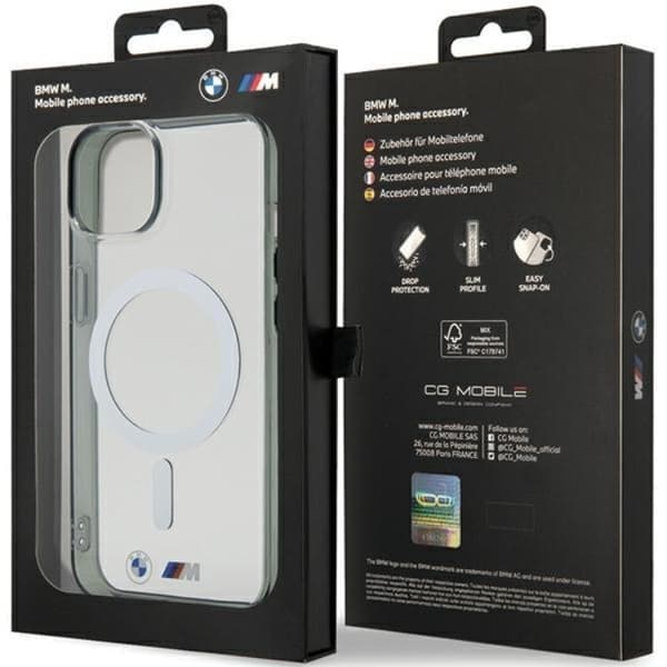 BMW telefontaske til iPhone 15 Magsafe sølv ring - gennemsigtig Transparent