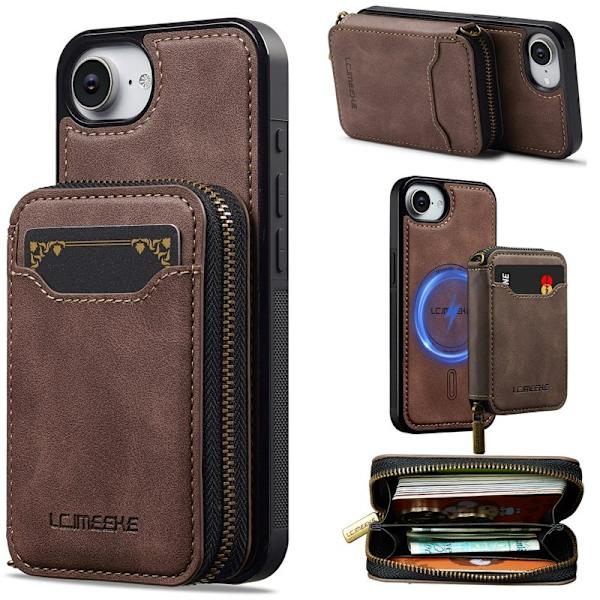 LC.IMEEKE L6 iPhone 16e Plånboksfodral Konstläder - Brun