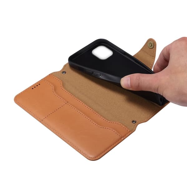 DENIOR iPhone 11 Plånboksfodral Konstläder Stötbeständig - Khaki