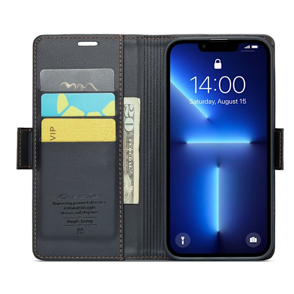 CASEME iPhone 13 Pro Max Plånboksfodral Konstläder RFID-Skydd Svart