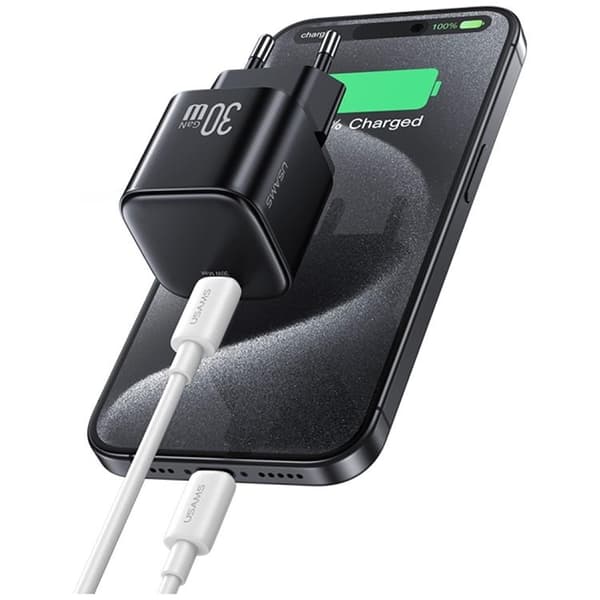 USAMS Snabbladdare 30W USB-C Med Lightning Kabel 1m JO Series - Vit Vit