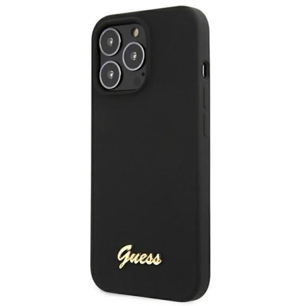 Guess iPhone 13 Pro Max Skal Magsafe Silicone Script Guld Logo - Svart Svart