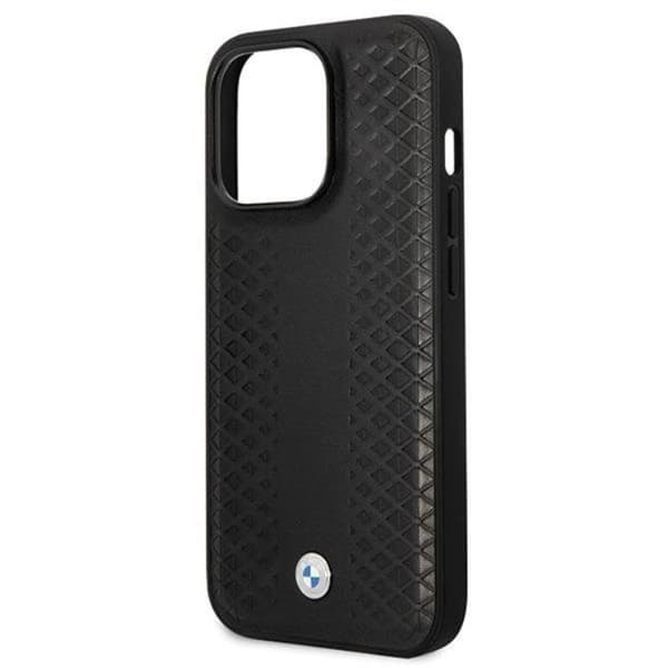 BMW iPhone 14 Pro Mobilskal Læder Diamond Pattern - Sort Black