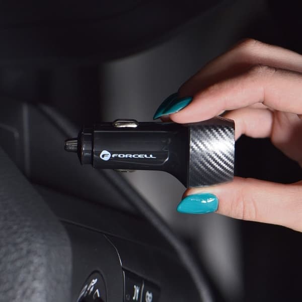 FORCELL biloplader USB-C 3.0 PD20W USB QC3.0 18W 5A sort Black