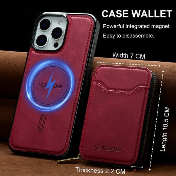 LC.IMEEKE L6 iPhone 15 Pro Max Plånboksfodral Konstläder - Röd