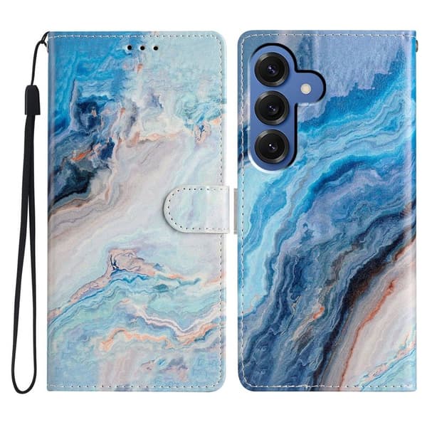Samsung Galaxy S26 Plus Plånboksfodral Konstläder Mönstertryck Ställ Blå Marmor